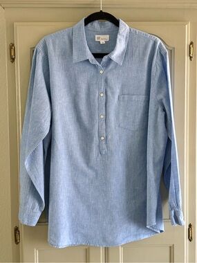GAP Blue Linen Blend Popover Long Sleeve Top /Tunic | Size XXL